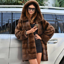 FURSARCAR-abrigo de piel de visón auténtica para mujer, chaqueta elegante con capucha, novedad, Invierno 2024 - compra barato
