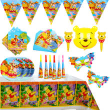 Desenhos animados winnie the pooh, temas de festa descartáveis, tablewares, decoração de festa de aniversário do bebê, copo de papel, chapéu, balões fofos de folha 2024 - compre barato