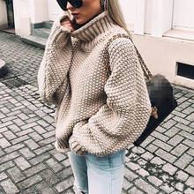 2019 Winter Khaki Turtleneck Women Sweater Fashion Autumn Winter Long Sleeve Jumper 2019 Knitted Loose Pullover Pull Femme Hiver 2024 - buy cheap