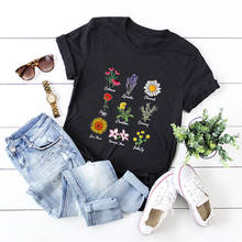 2021 verão 100% algodão das mulheres t camisa flores plantas impressão manga curta camisetas topos casual o-pescoço feminino tshirts 2024 - compre barato