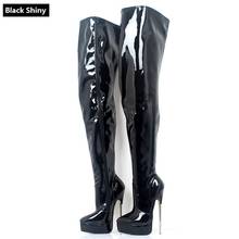 Botas altas hasta el muslo para mujer, zapatos de plataforma con punta estrecha y tacón de Metal, botas eróticas sexys para Cosplay, con cremallera lateral, 18cm, rojo y negro 2024 - compra barato