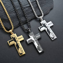 Christian Jesus Cross Philippians 4:13 Men's Necklace Crucifix Pendant Scripture Religious Necklaces for Men Male 24Inch 2024 - buy cheap