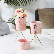 Ins Golden Marble Grain Vase with Metal Frame Chic Table Cosmetic Brush Storage Jar Home Decor Flower Plant Ceramic Container 2024 - buy cheap