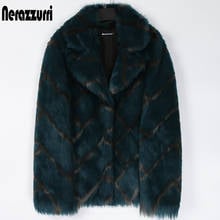 Nerazzurri-abrigo corto de piel sintética para mujer, chaqueta gruesa y cálida de manga larga con solapa, mullida a cuadros, ropa de calle de lujo para invierno, 2021 2024 - compra barato