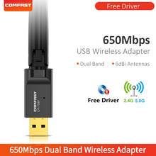 COMFAST-Adaptador USB para Wi-fi RTL8811CU, receptor Wi-fi de 5,8 GHz + 2,4 GHz, 650Mbps, controlador gratuito, adaptador wifi, 5ghz, dongle de antena para PC 2024 - compra barato