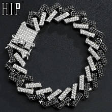 Hip Hop 15MM Bling Iced Out Full Rhinestone Bracelet Geometric AAA CZ Stone Cuban Chain Bracelets For Men Jewelry 2024 - buy cheap