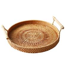 Rattan Storage Tray, Round Basket with Handle, Hand-Woven, Rattan Tray Wicker Basket Bread Fruit Food Breakfast Display L 2024 - buy cheap