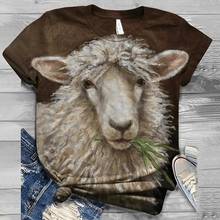Camiseta de moda para mujer, Tops con estampado de oveja, perro y gato en tallas grandes 5XL, camisetas de manga corta con estampado de animales en 3D, camisetas con cuello redondo 2024 - compra barato