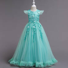 Vestido longo feminino princesa infantil, vestido longo de verão para performance piano infantil, roupa de baile de flor 2024 - compre barato