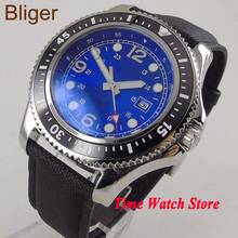 Bliger 44mm Miyota Automatic wrist watch men SS case no logo men's watch blue dial luminous date ceramic bezel  121 2024 - buy cheap