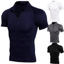 Men's Zipper Fitness Short Sleeve Training Running Elasticity T-shirt Sports Fast-drying Clothes Tight Leisure Short Sleeves 2024 - buy cheap