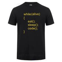 Camiseta programadora alive comendo o sono, presente de aniversário divertido para homens, papai, pai, boyfriend, algodão, java, camisetas 2024 - compre barato