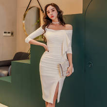Spring Summer Women Celebrity Party Dress Vestidos Sexy White Ruffles Off Shoulder Bodycon Club Dresses 2024 - buy cheap
