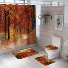 Cortina de ducha 3D con estampado de paisaje, juego de cortinas de baño con estampado de bosque otoñal, cubierta de inodoro, juego de alfombrilla de baño 2024 - compra barato