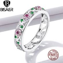 BISAER Pink Flower Rings 100% 925 Sterling Silver Statement Colorful CZ Finger Rings For Women Luxury Jewelry 2020 EFR132 2024 - buy cheap