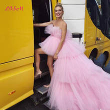 Pink Strapless Ball Gown Prom Dresses Tulle Tiered Pleats Long Evening Formal Gowns Sweet 16 Dress 2024 - buy cheap