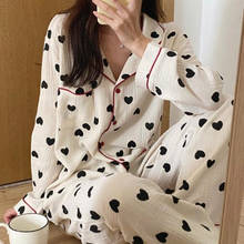 Pijama feminino de algodão com manga longa, conjunto de roupa de dormir fofa com desenho animado para outono e inverno 2020 2024 - compre barato