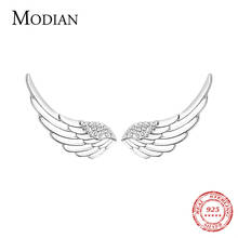 Modian Real 100% 925 Sterling Silver Wings Clear Zircon Fashion Stud Earrings For Women Charm Tiny Sterling Silver Jewelry 2024 - купить недорого