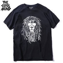 COOLMIND QI0124A 100% хлопок крутая Мужская футболка с коротким рукавом и принтом льва Повседневная летняя мужская футболка с круглым вырезом свободная футболка 2024 - купить недорого