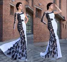 Сексуальное вечернее платье с длинными рукавами 2020 элегантное мусульманское платье с длинными рукавами и аппликацией кружевные вечерние платья на одно плечо для выпускного вечера 2024 - купить недорого