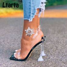 LTARTA 2020 Summer New Square Head Sun Flower Word With Transparent Crystal Heel Sandals Plus Size 42 Women's Shoes LXM 2024 - buy cheap