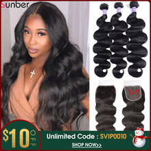 Sunber Peruvian Hair 5x5 HD Lace Closure with Bundles  Body Wave Human Hair 3/4 Bundles with Invisible HD Closure BLACK FRIDAY 2024 - buy cheap
