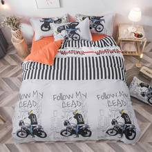Gray Color Duvet Cover Bed Sheet Pillowcase Set Queen Size Motorcycle Printed Kids Bedding for Boys Striped Bed Cover Sets 2024 - buy cheap