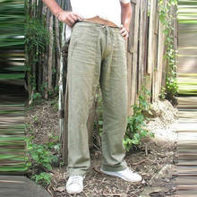 Calças de algodão puro estilo fino masculinas, calças de verão com cintura elástica e bolsos, cordão reto, calças soltas, calças respiráveis de cor sólida 2024 - compre barato