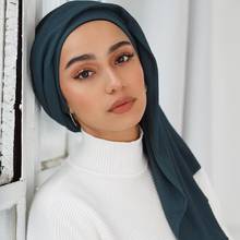 Pañuelo de cabeza de Jersey Premium para mujer, bufanda de Hijab musulmán, chal largo de rayas lisas, turbante de corbata súper suave 2024 - compra barato