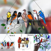 Bird Series Ornaments Pendant Multicolor Birds On A Wire High Stained Glass Suncatcher Window Panel Home Doors Decoration 2024 - buy cheap