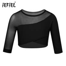 Kids Girls Ballet Dance Crop Tops 3/4 Sleeves Asymmetrical Mesh Tank Tops For Stage Performance Workout Gymnastics Dance Wear 2024 - buy cheap