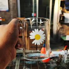 Cute Little Daisy Glass Mug with Flower Tea Mugs Net Red Juice Cup Milk Breakfast Mug Girls Home Water Glass Single Layer 2024 - buy cheap