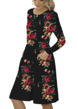 2020 Winter Women Flower Pattern Fashion Elegant Casual Party Dress O Neck Long Sleeve Winter Dress Solid Female Vestido 2024 - buy cheap