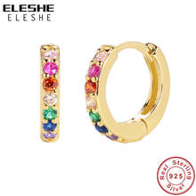 Authentic 925 Sterling Silver Rainbow Hoop Earrings 18K Gold Plated Fine Earrings for Women Party Dating Jewelry Gift 2024 - buy cheap