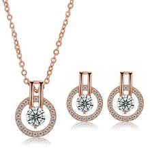 Classic Vintage Luxury Style Women's Zircon Round Pendent Choker Chain Necklace Earrings Wedding Jewelry Set Christmas Gift 2024 - buy cheap