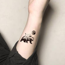 Pegatina de tatuaje temporal de oso marrón, Luna y bosque, arte de cuerpo falso, impermeable, 10,5x6cm, para hombres y mujeres 2024 - compra barato