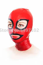 Back Zipped Latex Face Hood Sexy Latex Costumes Red Latex Mask 0.4MM Thickness 2024 - buy cheap