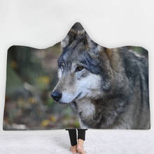 Wolf Sherpa Hooded Blanket Animal Throw Blanket Warmth Soft Air Conditioning Car Blanket Hood Comfort Kids Blankets for Beds 2024 - buy cheap