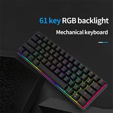 Teclado gamer mini rgb 61 teclas pc, teclado gamer ergonômico com fio para pc notebook escritório embutido 2024 - compre barato