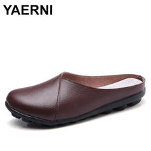 YAERNI  Plus Size Flat Shoes 2018 Fashion Mules Womens Leather Split Slip On Flip Flops Women's Slippers Shoe SlidesE1302 2024 - buy cheap