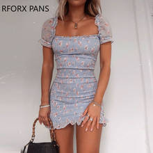 Женское мини-платье с квадратным воротником и цветочным принтом, облегающее сексуальное платье для вечеринок 2024 - купить недорого