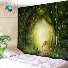 Romantic Psychedelic Forest Tapestry Tree Hole Elk Decorative Wall Hanging Bohemian Hippie Wall Tapestry Mandala Wallpaper Art 2024 - buy cheap