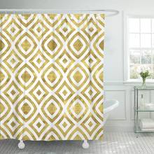 Luxury White and Gold Pattern Abstract Geometric Modern Shiny Shower Curtain Waterproof Polyester Fabric 72 x 72 Inches Set 2024 - buy cheap