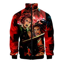 Куртка на молнии с 3D принтом рассекающего демонов, мужская толстовка с воротником-стойкой, красная Детская куртка на молнии от Kimetsu no Yaiba 2024 - купить недорого