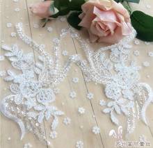 1 Piece 25*14.5cm Sequin Beaded Lace Applique Embroidered Lace Fabric For Wedding Evening Dress Lace Motifs DIY Flower Patches 2024 - buy cheap