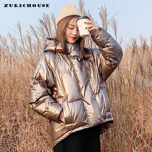 Зимняя пуховая парка ZURICHOUSE 2021, Женские глянцевые куртки с капюшоном, зимняя теплая Толстая парка большого размера, Свободное пальто, зимняя женская куртка 2024 - купить недорого