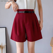 Shorts de cintura alta feminino, preto e amarelo, moda coreana, para mulheres, estilo curto, perna larga, solto com cinto 2024 - compre barato