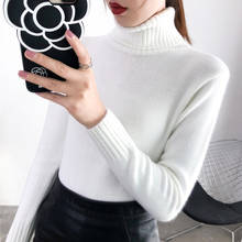 2019 New Autumn winter Women Knitted Sweaters Pullovers Turtleneck Long Sleeve Solid Color Slim Elastic Short Sweater Women 2024 - buy cheap