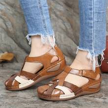 Sandalias de talla grande con cuña redonda para mujer, zapatos informales antideslizantes de gladiador con aro y bucle, novedad de verano, 2021 2024 - compra barato