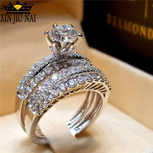 Милый женский комплект колец из белого циркония с кристаллами, роскошное обручальное кольцо из серебра 925 пробы, винтажные Свадебные Кольца для женщин 2024 - купить недорого